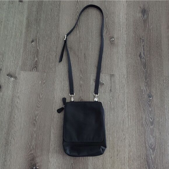TRAVEL DOCUMENT PASSPORT CROSSBODY BAG - BLACK - Picture 1 of 7